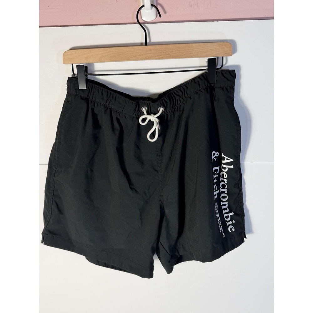 Abercrombie & Fitch Mens Black Logo Stretch Swim Trunks Shorts Large